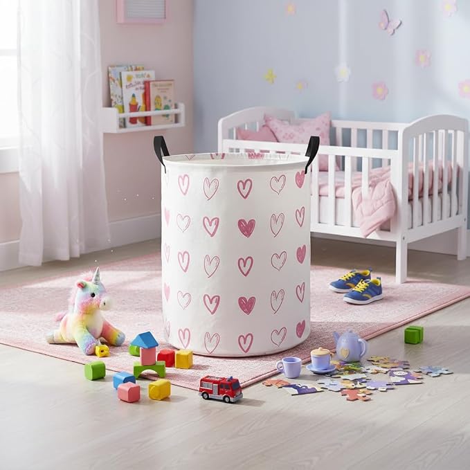 Baby Laundry Hamper kids laundry Basket Waterproof Laundry Bag for Bedroom Toy Clothes Organizer Room Décor(Pink Heart) - Image 5