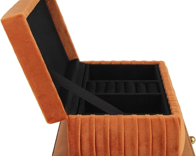 HofferRuffer Velvet Decorative Boxes, Jewelry Boxes Storage Accessory Organizer Boxes with Elegant Handle Decor, Classic Velvet Set of 2 Pieces (Brown) - Image 7