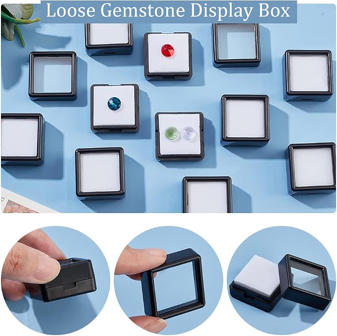 BENECREAT 12 Pcs Black Gemstone Display Box with Clear Top 1.18 Inches Square Jewelry Box for Gift Wrapping, Displaying Gemstones, Crystal Diamond Accessories - Image 4