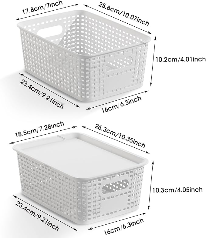 ORGIDOL Plastic Storage Basket with Lids 10 Pack Stackable Storage Bins Containers with Lid, Decorative Storage Boxes for Organizing Shelves, Drawers, Playroom, Classroom, Office, Closet, White - Image 7