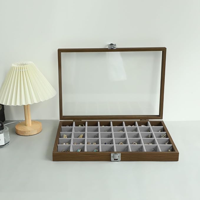 Stratalife Wood Jewelry Organizer Jewelry Tray 40 Grid Jewelry Holder Organizer Jewelry Box Jewelry Tray with Lid Earring Organizer Jewelry Storage Jewelry Trays for Drawers Vintage Style - Image 6