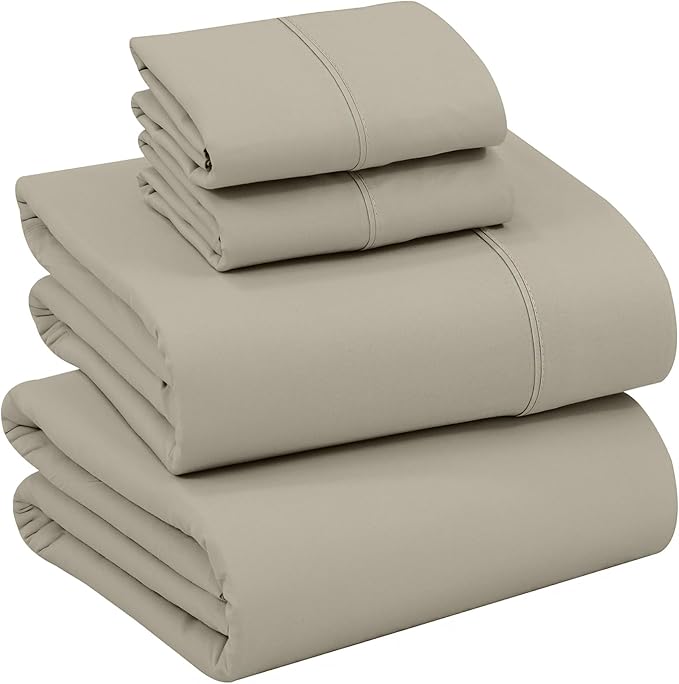 RUVANTI 100% Cotton Sheets – Full Size Percale Bedding, Cooling & Breathable, Durable with a Crisp, Soft & Comfortable Feel, 16" Deep Pocket, 4-Piece Set, Taupe