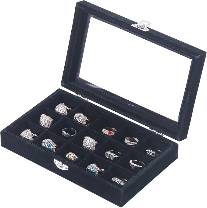 Travel Jewelry Box,Small Jewelry Case,Rings Earrings Cufflinks Organizer for Girls (Black, 15 Grids) by Pengup