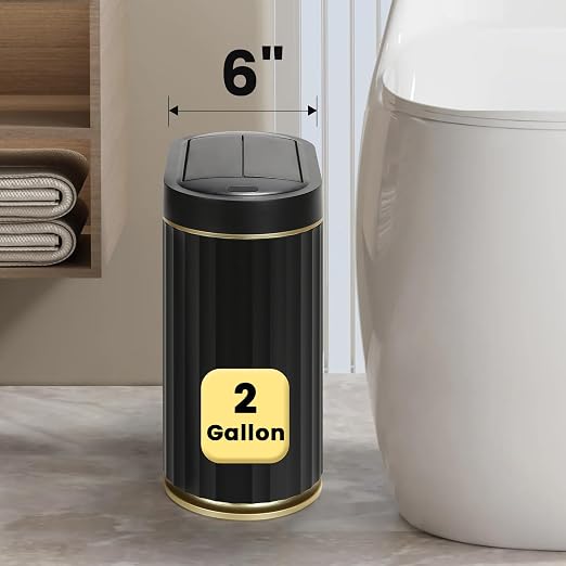ELPHECO Bathroom Trash Can with Lid Butterfly, Motion Sensor Trash Can Bathroom Decor Automatic Garbage Can Wastebasket Bathroom Accessories, Kitchen, Living Room, Office, Black Gold - Image 3