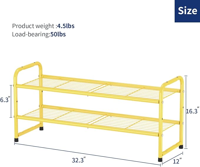 SUFAUY 2-Tier 33" Wide Shoe Rack, Closet Metal Wire, Stackable, Gold - Image 3