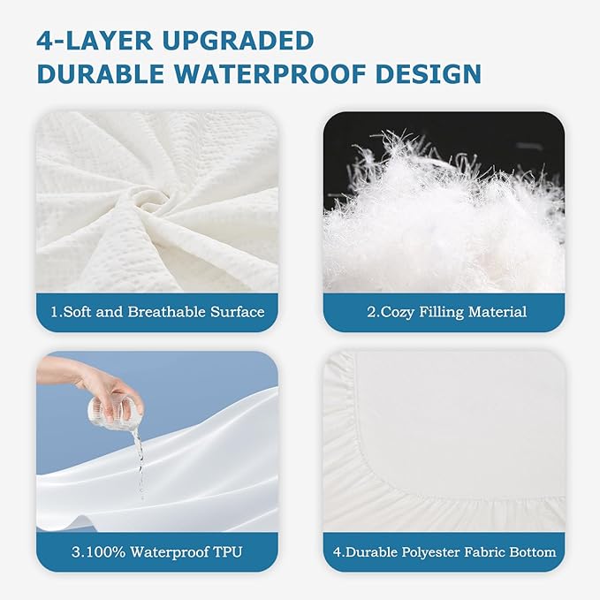 SOCHOW 4-Layer Ultra Soft Premium Waterproof Mattress Protector Full Size, Cooling Mattress Pad Cover with Deep Pocket Up to 18'' Breathable Skin-Friendly and Low Noise