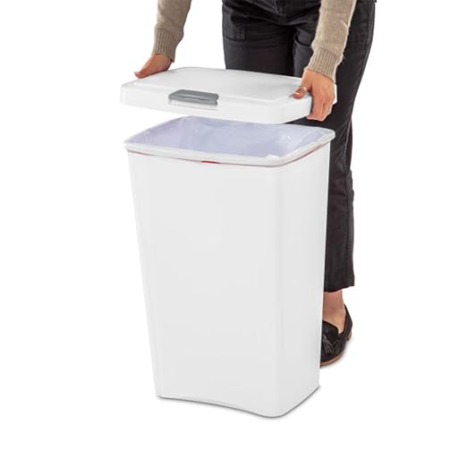 Sterilite 13 Gallon TouchTop Wastebasket Trash Can Garbage Recycle Bin with Titanium Latch for Kitchen, Garage, Basement, or Office, White (8 Pack) - Image 7