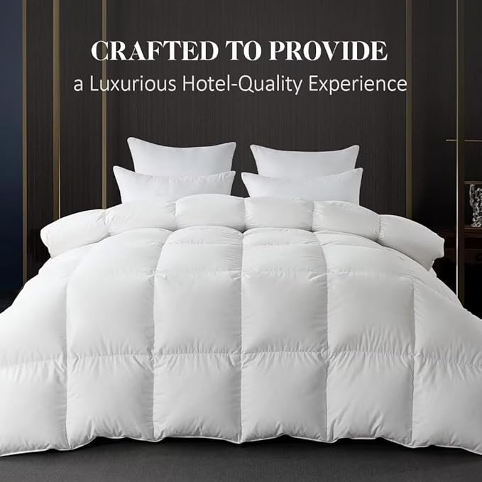 WhatsBedding White Queen Size Feather Down Fiber Comforter, Filled with Feather and Down Fiber, All Season Fluffy Ultra Soft 100% Cotton Duvet Insert, Luxury Hotel Bedding Style Comforter,90"x90"