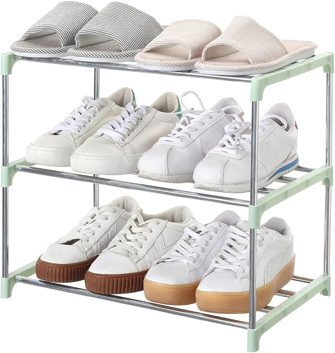 Jucaifu Stackable Small Shoe Rack, Entryway, Hallway and Closet Space Saving Storage and Organization (3-Tier, Green) by Jucaifu