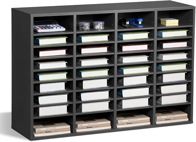 VEVOR Literature Organizer, 36 Compartments Office Mailbox with Adjustable Shelves, Wooden Mailbox Sorter Medium Density Fiberboard Office Home Classroom Storage for Files, Documents, Papers, Grey by VEVOR