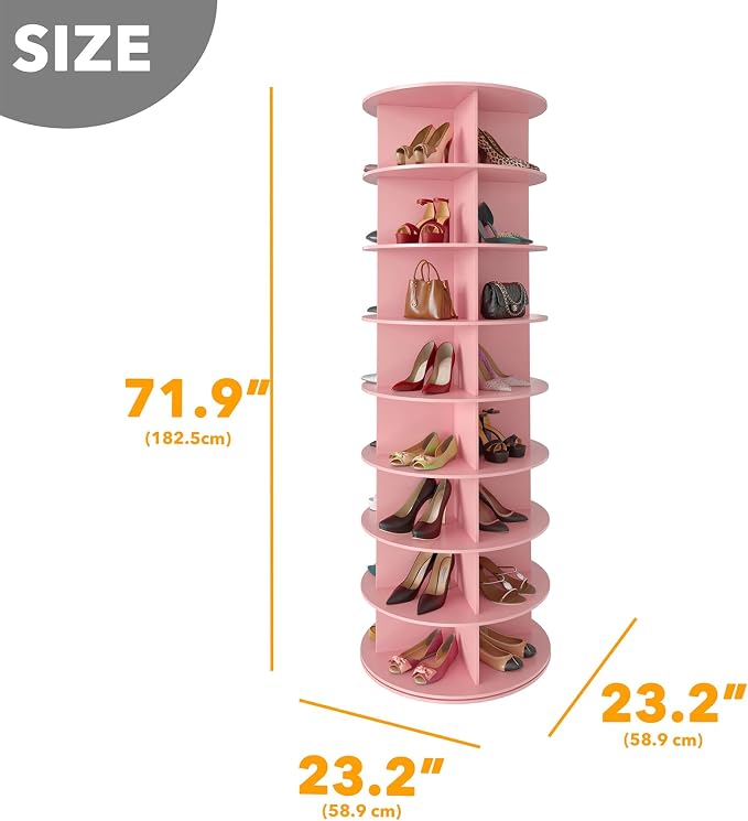 SpaceAid 8 Tier Rotating Shoe Rack Tower, Spinning Shoe Display Lazy Susan, Revolving 360 Shoe Rack Storage Round Carousel, Vertical Handbag Rotate Shoes Closet Organization (8-Tier Pink) - Image 2