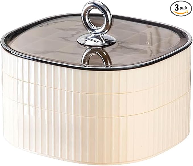 HALAFE Jewelry Box, 3-Layer Acrylic Jewelry Organizer with Handle, Clear Jewelry Boxes for Women Girls, Make up Organizer, Jewelry Storage Holder (Cream) by HALAFE