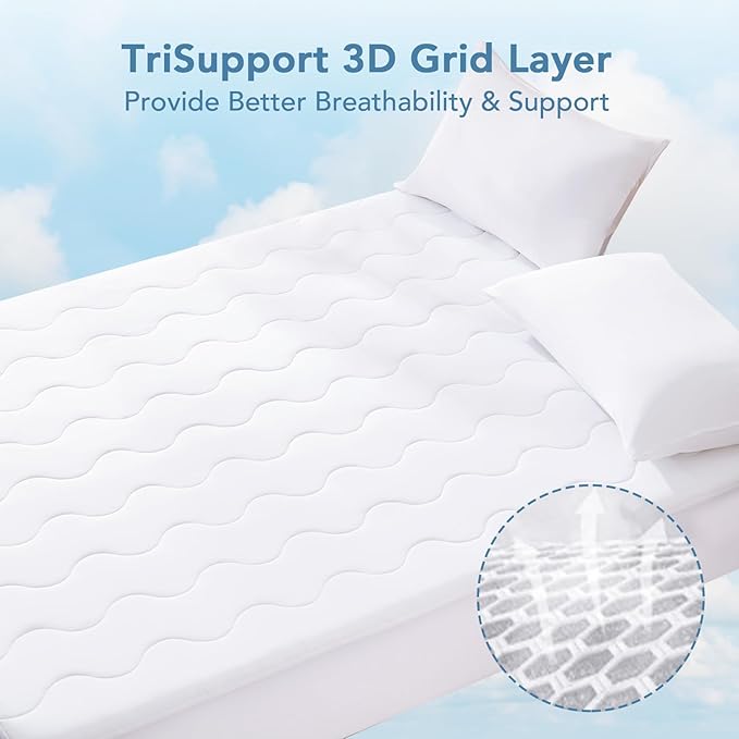 Instant Cool Full Mattress Pad for Hot Sleepers, Waterproof Cooling Mattress Topper Cover with TriSupport 3D Tech, Noiseless Washable Mattress Protector Pad with 8"-21" Deep Pocket