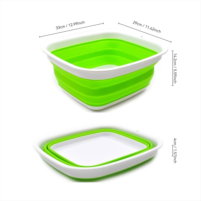 SAMMART 7.7L (2 Gallon) Collapsible Tub - Foldable Dishpan, Kitchen Sink for Camping - Indoor Outdoor Portable Washing Basin - Space Saving Plastic Washtub (Green, S) - Image 2