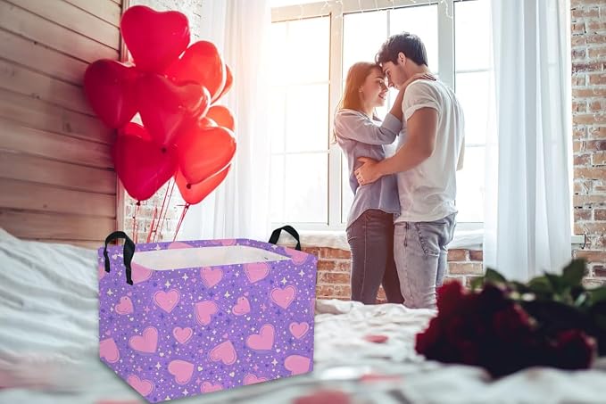 Rectangular Valentine's Day Baskets,Heart Basket,Girls Basket Kids Storage Bin Love Room Decor for Home.(Purple Heart) - Image 6