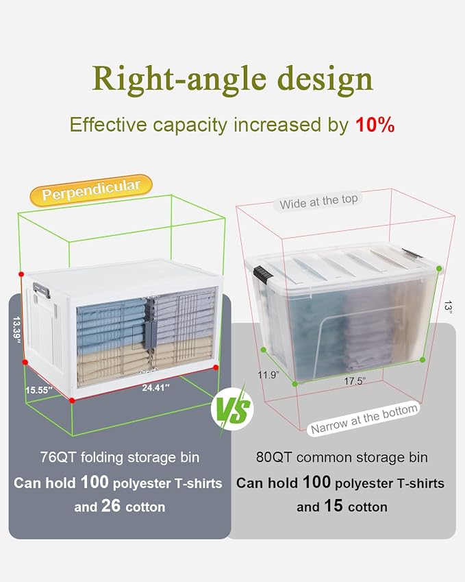 OlarHike 76QT Lockable Storage Bins with Lids - Folding Storage box with Doors and Wheels, Collapsible Plastic Bins for Closets, Office, Stackable Organizer and Containers, Gifts, 3 Pack Cubes - Image 4