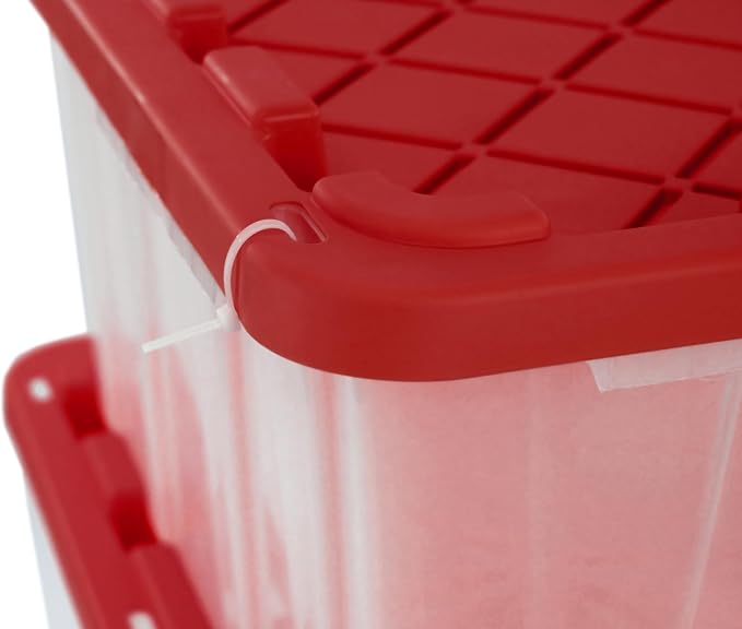 CX BLACK & YELLOW, XTRA TALL 27-Gallon Heavy Duty Clear Storage Container & Snap-Tight Lid, Clear & Red (28.5L x 19.4W x 15.2H), Weather-Resistant, Stackable, See-Through Organization Tote - Image 4