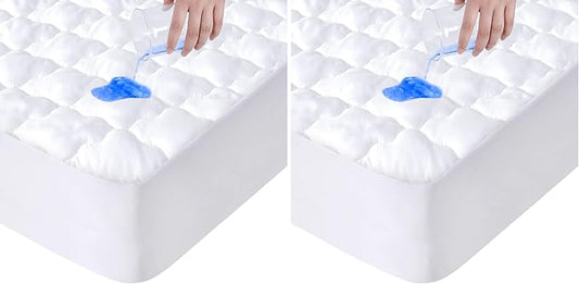 Full Size Mattress Protector Pad Waterproof Quilted, Breathable & Cooling Full Mattresses Pad Cover Fitted for Double Bed with Deep Pocket Up to 14", (White) (Pack of 2)