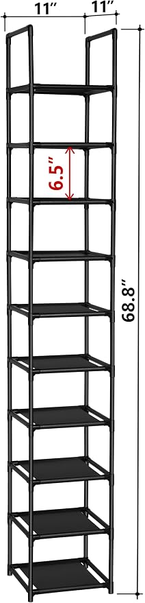 FIDUCIAL HOME 10 Tiers Shoe Rack Space Saving Vertical Single Pairs Sturdy Shoe Shelf Storage Organizer - Image 3