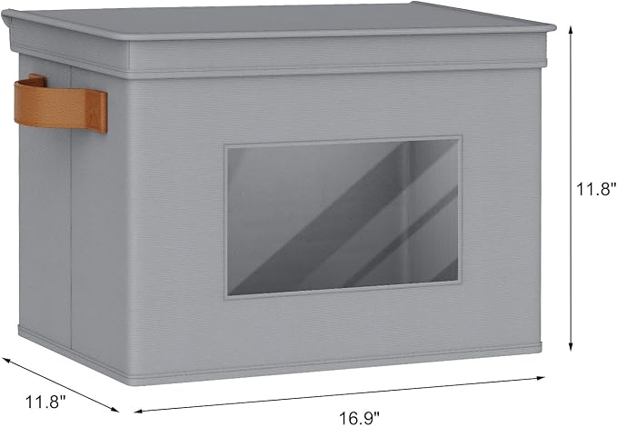 Univivi Storage Bins with Lids Collapsible Foldable Closet Storage Boxes for Clothes [3-Pack] Containers boxes with Handles Closet Storage for Home, Office, Bedroom (Grey,17" x 12"x 12") - Image 2