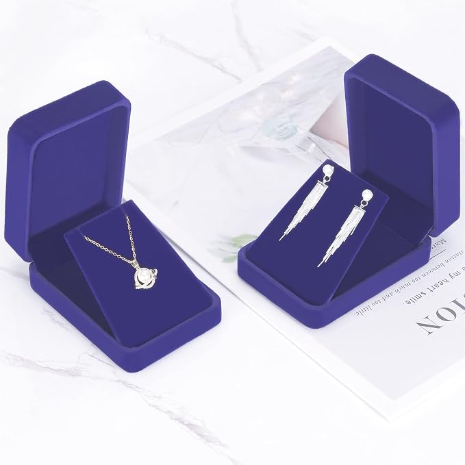 LETURE 2 Pieces Velvet Jewelry Gift Boxes for Necklace Pendant Earring Bracelet, Small Jewelry Storage Display Case for Christmas Wedding Engagement Birthday Anniversary (Blue) - Image 4