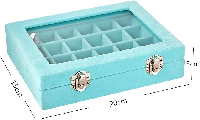 24 Grids Velvet Glass Ring Earrings Jewelry Box Earrings Organiser Storage Holder Display Case - Image 3
