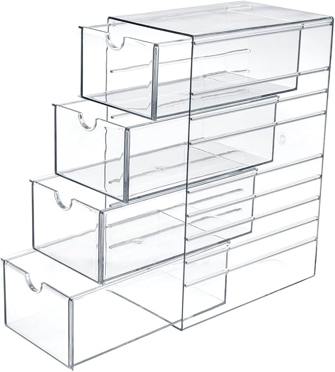 Hipiwe Plastic Drawer Organizer Clear Hair Accessories Organizer Box with 4 Pull Out Drawer Compact Storage Box for Cabinet Vanity Bathroom Pantry Office or Closet Organization by Hipiwe