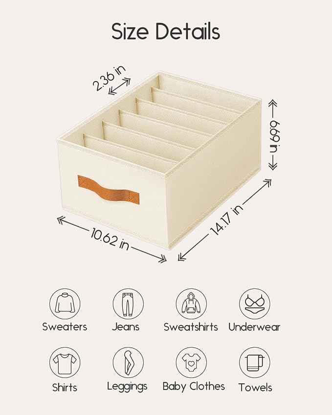 Homsorout Closet Organizers and Storage - Fabric Clothes Organizer with Handles, Foldable Jeans Organizer for Clothes, Drawer Organizer for Shirts, Bra, Sweater, Scarf, 8 Pack, Beige - Image 7