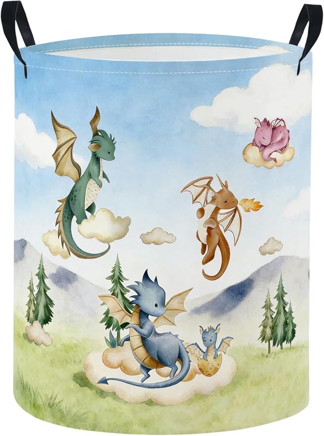 Baby Laundry Basket Baby Nursery Hamper Kids Laundry Basket Toy Storage Bin for Boys Room Decor Gift Baskets for Bedroom Bathroom(Flying Dinosaur) by TIBAOLOVER