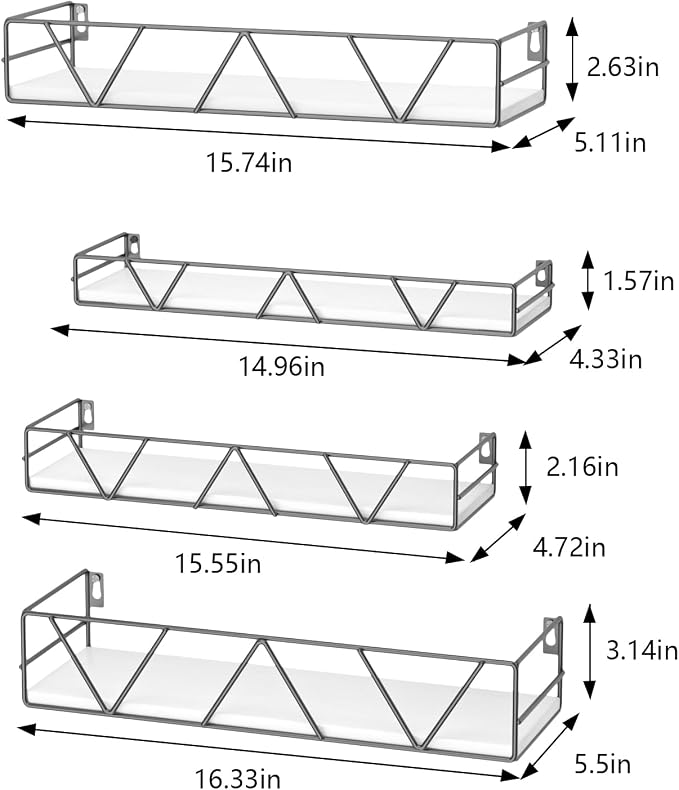 Amaoot Floating Shelves Set of 3, Home Wood Wall Shelf, Farmhouse Shelf for Bedroom, Wall Mounted Floating Shelf for Living Room, Bedroom, Bathroom, Kitchen, Office (Gray-4pcs) - Image 3
