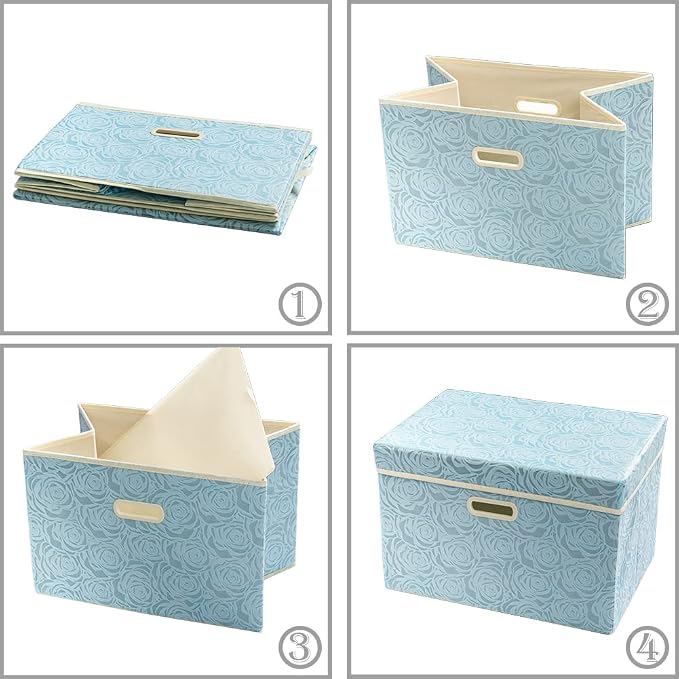 PRANDOM Collapsible Storage Cubes with Lids Fabric Decorative Storage Bins Boxes Organizer Containers Baskets with Cover Handles for Bedroom Closet Living Room 14.9x9.8x9.8 Inch 3 Pack - Image 5