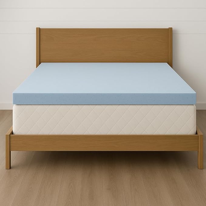 LOUNJ Gel Memory Foam Mattress Topper King, 4 Inch Cooling Bed Topper for Back Pain Relief and Pressure Support, CertiPUR-US Certified, Made in USA, Blue