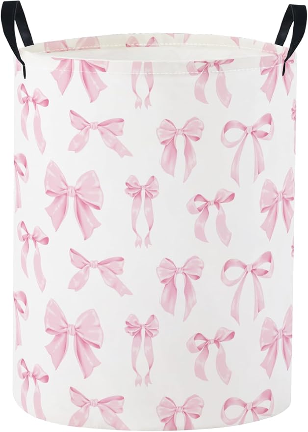 Baby Laundry Basket Baby Nursery Hamper Kids Laundry Basket Toy Storage Bin for Boys Room Decor Gift Baskets for Bedroom Bathroom(Pink Bowknot) by TIBAOLOVER