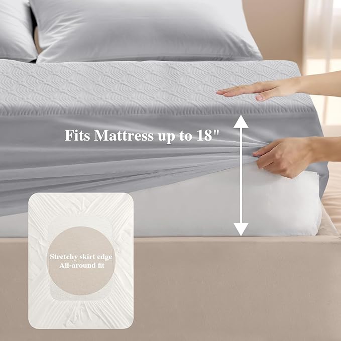 Softhour Waterproof Mattress Protector, 3D Air Fabric Bed Cover with Deep Pocket - Twin Size, Light Grey
