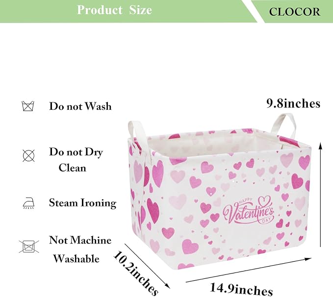 CLOCOR Rectangular Valentines Basket Empty,Toys Storage Basket,Waterproof Gift Basket,Room Decor(Valentine Basket) - Image 6