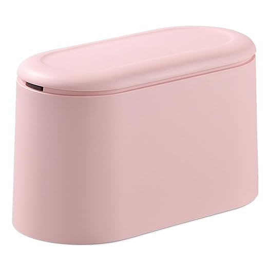 SUBEKYU 0.5 Gal Mini Countertop Trash Can with Lid for Desktop, Small Garbage Can for Office, Tiny Wastebasket,Pink by SUBEKYU
