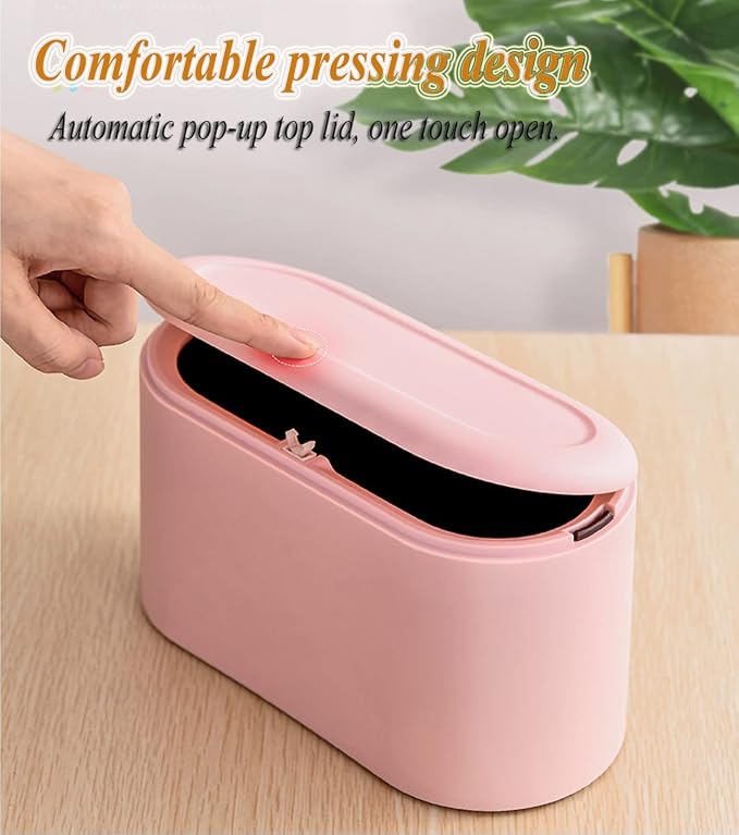 LTWQLing Mini Trash Can with Lid - Removable Small Garbage Can, Tiny Plastic Trash Bin, Pop Up Countertop Wastebasket, Counter Garbage Lint Bin for Bathroom,Office,Kitchen,Desk,Coffee Table(Pink) - Image 2