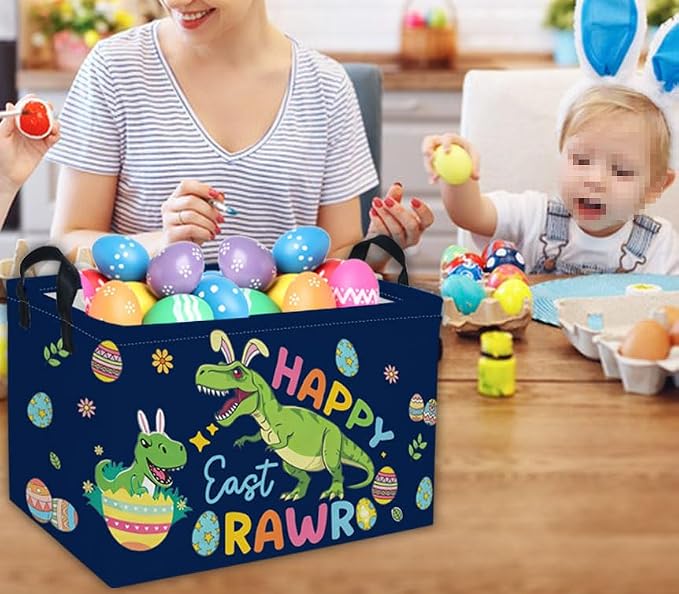 Rectangle Easter Dinosaur Baskets Kids Baskets Cute Storage Bin Organizer Box for Room Decor Gift Basket(Easter dinosaur) - Image 6