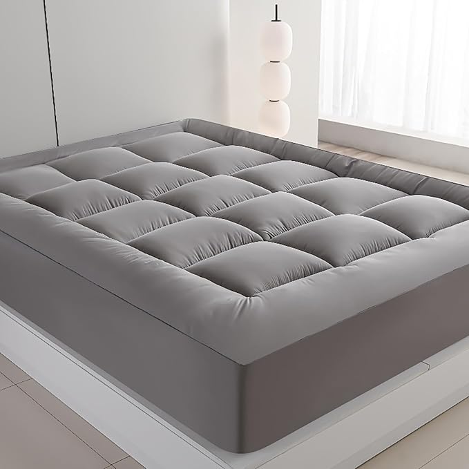 West Month Premium Quilted 1000GSM Luxury Extra Thick Mattress Topper - Breathable & Fluffy Soft (Gray, Twin XL)