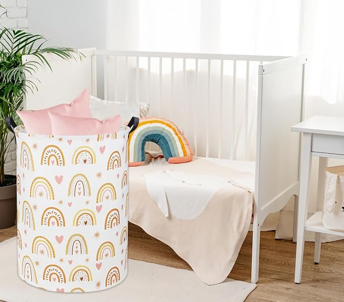 HIYAGON Rainbow Baby Laundry Basket Baby Hamper for Nursery Girl Kids Hamper Cute Kids Toys Storage Bin Organizer Rainbow Room Decor for Home(Star Rainbow) - Image 4