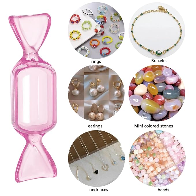 FZBNSRKO 50 Pcs Clear Candy Shaped Jewelry Box,Mini Jewelry Organizer Boxes Lovely Plastic Candy Container DIY Jewelry Accessories for Wedding Party Travel Valentine's Day(pink) - Image 2