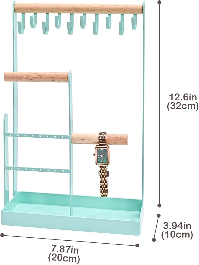 ProCase Cute Jewelry Stand, Aesthetic Jewelry Organizer for Dresser Vanity, Jewelry Holder Display for Necklaces Earrings, Gifts for Teen Girls Women, Bedroom Dorm Decor -Medium, Aqua - Image 4