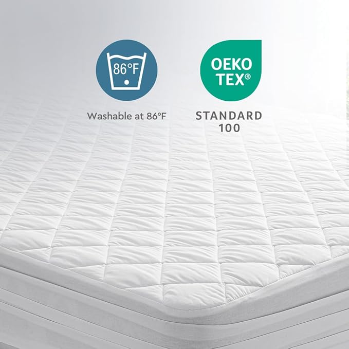 YATAS BEDDING Perle Quilted Fitted Mattress Protector, Machine Washable and Easy Care, Superior Protection and Comfort,100% Cotton Breathable top, White (White, King) - 76"x80" - 14" Deep Pocket