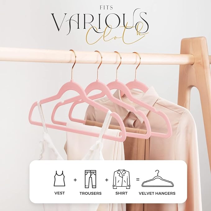HOUSE DAY Lt Pink Velvet Hangers 300 Pack, Premium Clothes Hangers Non-Slip Felt Hangers, Sturdy Black Hangers Heavy Duty Coat Hangers, Durable Suit Hangers, Space Saving No Hanger Mark Rotating Hook - Image 4