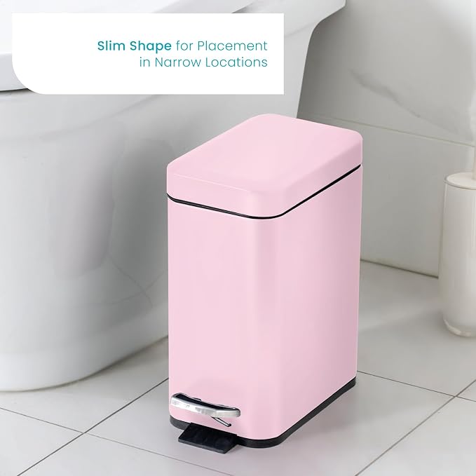Home Zone Living 1.3 Gallon Small Bathroom Trash Can with Lid and Step Pedal, Stainless Steel Wastebasket with Slim Design for Home and Office, Matte Pink, 5 Liters - Image 5