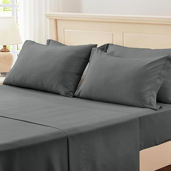 Zzlpp Queen Comforter Set 7 pieces, Dark Grey Seersucker Bed in a Bag with Comforter and Sheets, All Season Bedding Sets with 1 Comforter, 2 Pillow Shams, 2 Pillowcases, 1 Flat Sheet, 1 Fitted Sheet