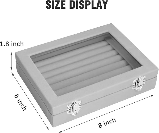Vicoter Rings Organizer Tray 7 Slots Velvet Jewelry Earring Storage Box with Transparent lid Jewelry Display Case for Girls Wife Mom Women (Grey) - Image 2