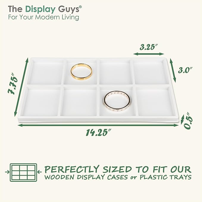 TheDisplayGuys For Your Modern Living 2-Pack 8-Compartments Flocked Velvet Jewelry Display Inserts - Tray/Case Liners - Ring Earrings Storage, (White) by The Display Guys - Image 2