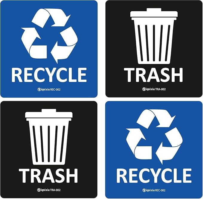 IGNIXIA Pack of 02 Recycle Sign Decals self Adhesive - Recycling Stickers 5 x 5 Inches Recycle and Trash Sticker for Trash can with Over Lamination- Recycle Labels (Blue and Black, 5 X 5 Inches) by IGNIXIA