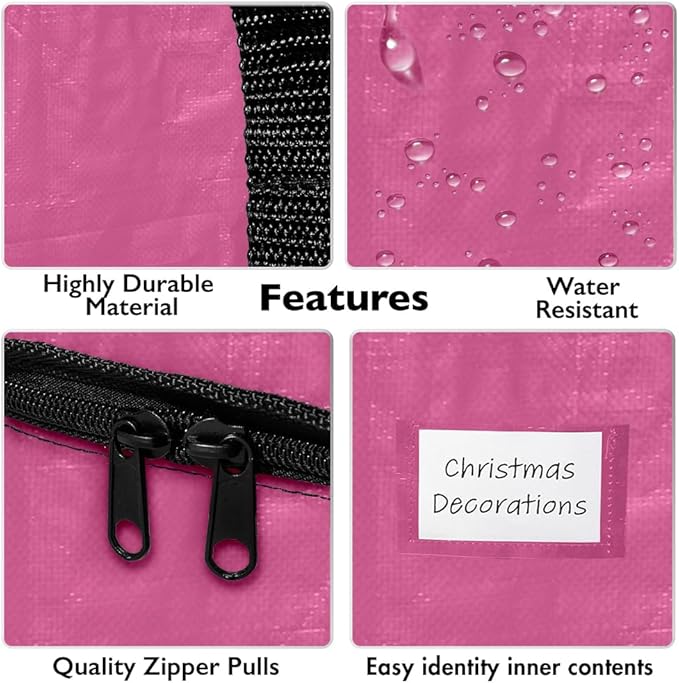 ClearSpace Heavy Duty Moving Bags or Storage Bags – Pink Storage Bins with Lids, Large Moving Boxes with Backpack Straps & Zippers,– Packing Box & Moving Supplies for College Dorm, 6 Pack